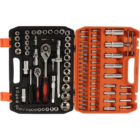 Coffret d'outils de 108 pièces, jeu de douilles à impact 1/4" et 1/2", SAE et métriques, douilles profondes et peu profondes avec cliquet, barre coulissante multifonction, clé hexagonale, kit d'embout (1/5)