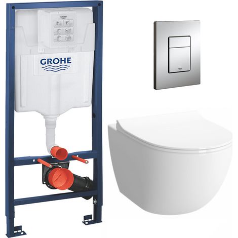 Grohe Pack WC Bâti + cuvette Sento compacte + plaque de commande chrome (GROHE-SentoCOMPACT)
