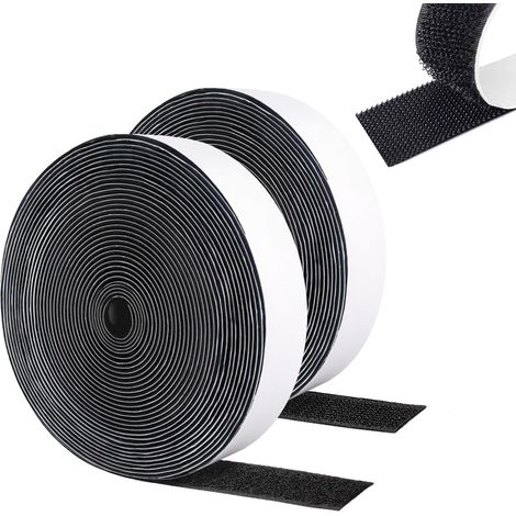 Packung mit 2 Rollen selbstklebendem Klettband, doppelseitigem Klettband, Klettband für Moskitonetze, selbstklebendem Klettband, doppelseitigem Klettband, 5 m, schwarz