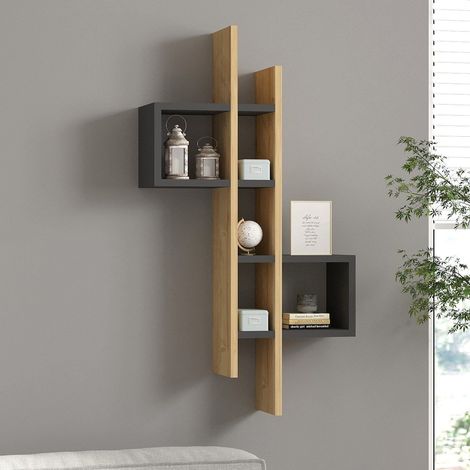 Estantería Cupello, 8 Estantes, Estructura Marrón, Tono Antracita, 54x20x108h cm Negro Antracita (1/5)