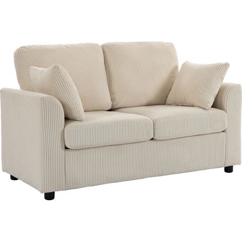Canapé 2 Places Velours Côtelé Beige, Sofa de Salon 144 cm, Assise Confortable et Rembourrée, Lot de 2 Coussins Inclus (1/5)