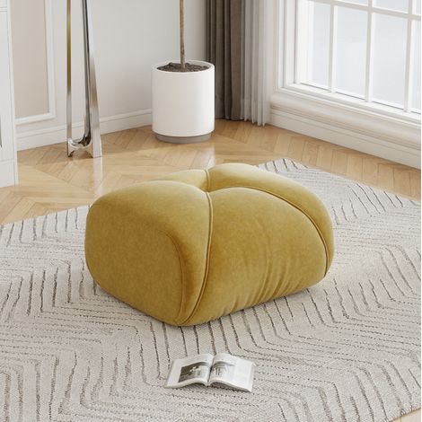 Puf 78x76x45 cm amarillo de tela chenilla, asiento mullido y formato compacto MEUBLIV (1/5)