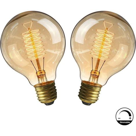 Ampoule E27 Vintage,Fil Lampe Rétro Antique 220-240V Grosse Ampoule 40W Edison Globe G80 Ampoule Filament Blanc Chaud 2 Pack