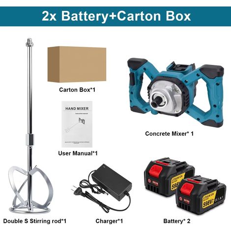 Mélangeur à béton électrique sans fil 6 vitesses, mélangeur à mortier et à plâtre, mélangeur à peinture, compatible avec batterie Makita 18V-2 Battery