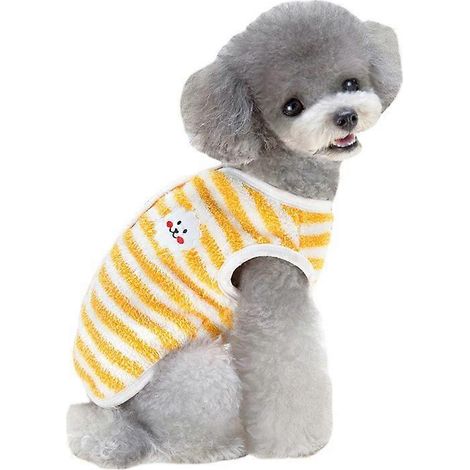 Pull mignon pour chiot, chaud et chaud, en coton, avec poche et rayures jaunes. (1/2)
