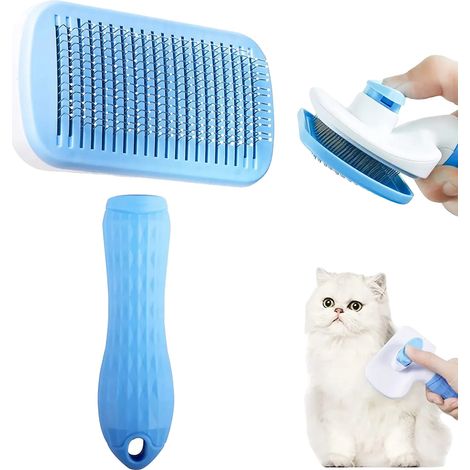 Cepillo de acero inoxidable para eliminar el pelo de las mascotas, herramienta de aseo multifuncional, cuadrado azul (1/2)