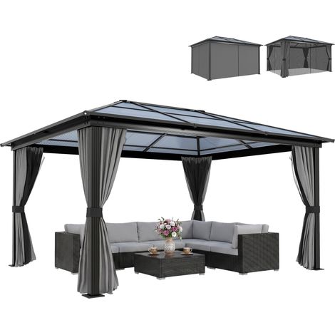 Black and Grey 3.6 x 4 m Hardtop Aluminium Garden Gazebo (1/5)