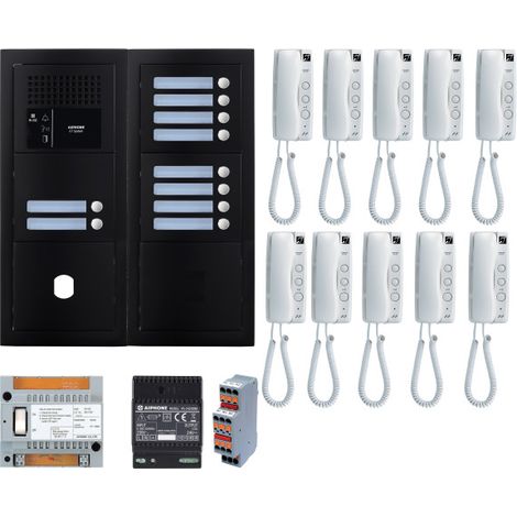 Pack GT audio 10 BP programmé avec platine façade noire satin 200453 - AIPHONE GTBA10EB