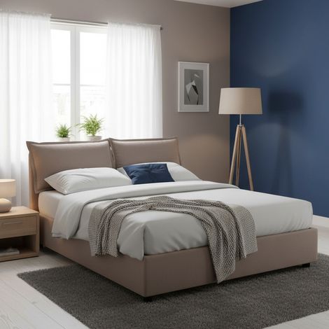 Talamo Italia - Letto alla francese Annica, Letto contenitore in tessuto, Apertura frontale, con materasso Cm 140x200 incluso, 100% Made in Italy, Tortora (1/5)