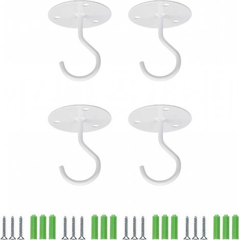 BEBUSINGOTO Deckenhaken, weiß, robuste Wandhalterung, Deckenhaken zum Aufhängen von Pflanzen, Metall-Pflanzenhalter mit Schrauben, Vogelfutterspender, Laternen, Windspiele (1/5)