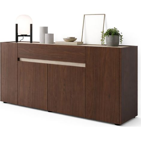 Credenza Cirimido, Madia un Cassetto, Apertura Battente, Scorrevole, 4 Ante, 170x40x85h cm Marrone Noce