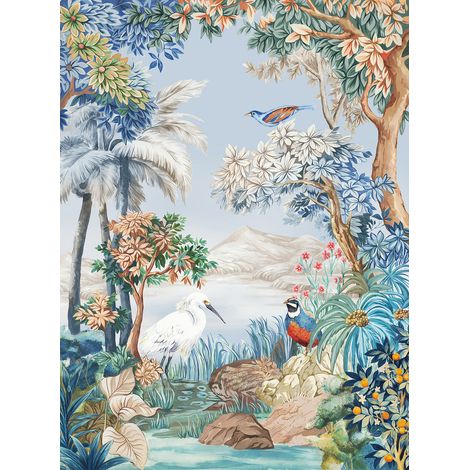 Papier peint panoramique - Fleurs Oiseaux - 130 cm x 175 cm (1/2)