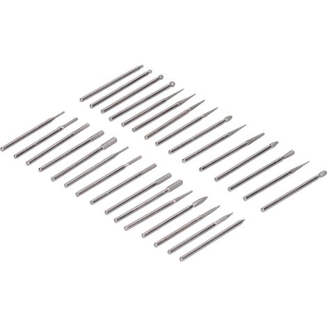 Lot de 30 meches abrasives en corindon pour mini perceuse rotative, lime cylindrique cone boule plat 3mm, taille 45mm argent, gravure polissage (1/5)