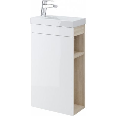 Meuble Lave-mains SMART 2.0 Blanc brillant/Bois Clair (1/5)
