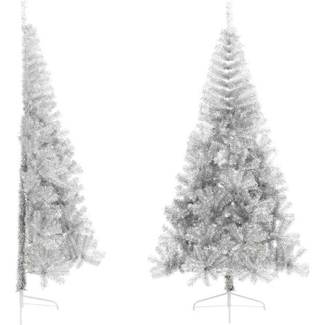 Medio árbol de Navidad artificial con soporte PET plata 210 cm vidaXL