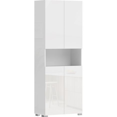Buffet Davina Blanc Laqué Brillant 4 Portes Rangement Élégant Cuisine Salon