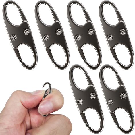 Lot de 6 mousquetons antivol pour fermeture éclair, petits fermoirs à fermeture éclair, double ouverture, crochets en S, pour le camping, les voyages et l'extérieur (noir fer) (1/5)