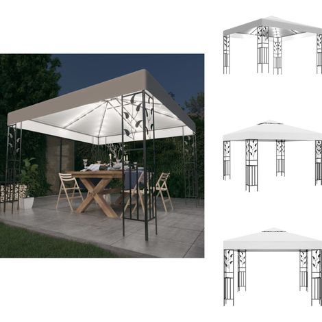 Tonnelle avec guirlande lumineuse à LED 3x3 m Blanc - Tente Extérieure - Abri Jardin - Parasol - Gazebo - Tonnelle Pliable (1/5)