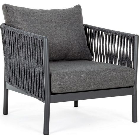 Poltroncina "Florencia" con braccioli e cuscino, struttura in alluminio, intreccio con corde, 60 cm -Antracite (1/5)