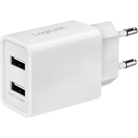 LogiLink USB-Wandladegerät mit 2x USB-A 10,5W Schnellladefunktion für Smartphones und Tablets (1/5)