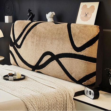 Housse Tete de Lit Extensible, Housse de Protection Tête de Lit Épaissie Peluche, Housse Tete de Lit Doux, (Marron Clair,160cm) (1/5)
