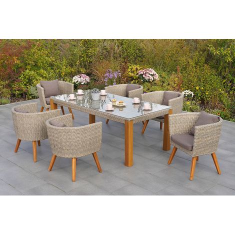 Imperia Set 7tlg 6 Sessel Tisch 200x100cm Kissen