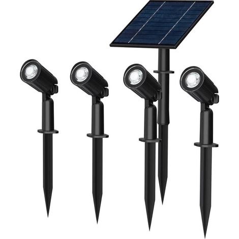 4 Faretti Led Luce Calda Faretto Con Pannello Solare Picchetto Da Giardino Ip65