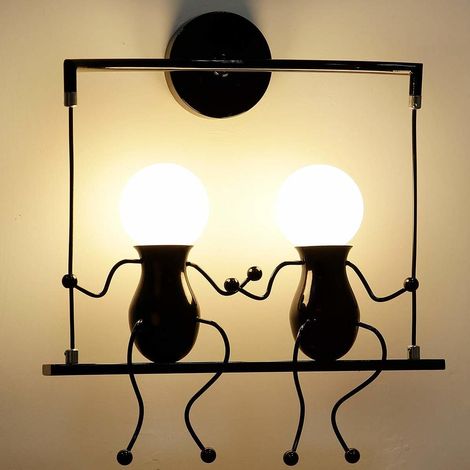 2 Sockel Wandleuchte Humanoide Form E27 Wandlampe Eisen für den Innenbereich für Wohnzimmer Schlafzimmer Schwarz
