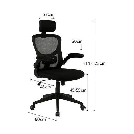 Silla de Oficina Negra Ergonómica con Reposacabezas y Reposabrazos Ajustables – Ideal para Trabajo y Estudio (1/4)
