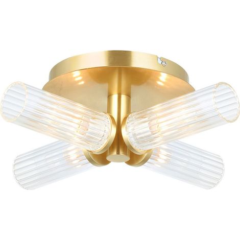 Endon Talo Lampada da soffitto semi-incasso in vetro multibraccio per bagno, lastra in ottone satinato, vetro rigato, IP44 (1/5)