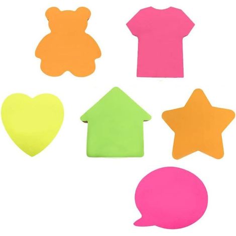 Feuillets autocollants, autocollants auto-adhésifs amovibles - 6 plaquettes par paquet - 100 feuilles par Pad -Per Pad 4 couleurs - Paquet 6 formes différentes à l'intérieur-76mm x 76 mm (1/5)