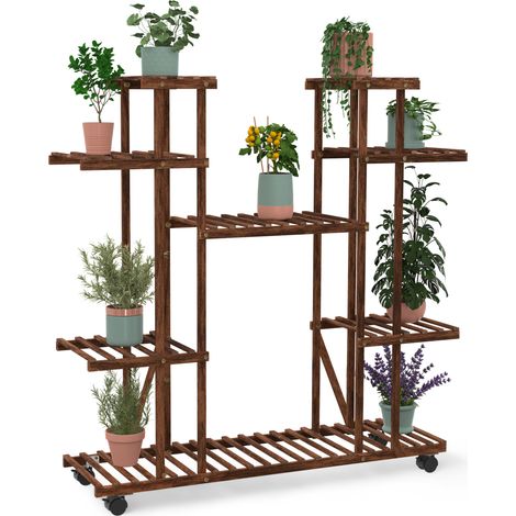 Estante para macetas de madera con ruedas - soporte para plantas