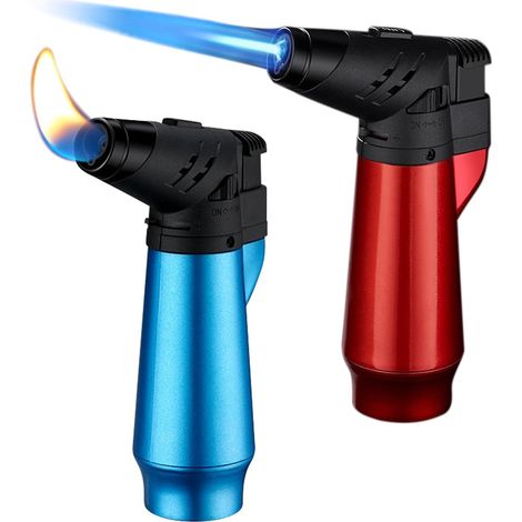 2 Briquets Tempêtes,Briquet Gaz Rechargeable, Jet Flamme Briquet Tempete avec Verrouillage de Sécurité Flamme Réglable(Butane Non Inclus) (Rouge+Bleu) (1/5)