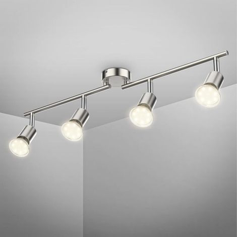 Plafonnier LED, équipé de 4 spots orientables, comprenant 4 ampoules LED E27 de 5 W, spot de plafond, 2 bras rotatifs, blanc chaud, 62 x 10 x 10 cm (1/5)