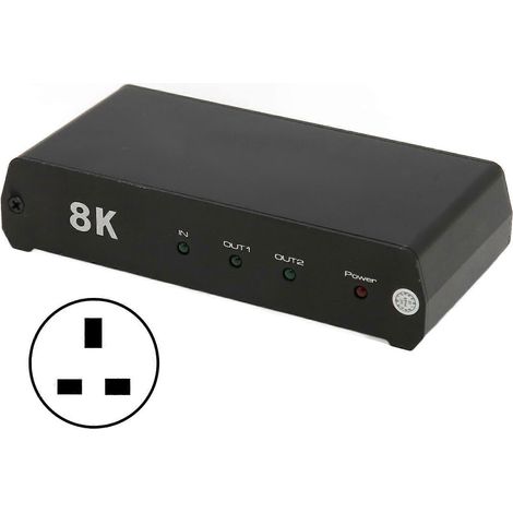 Répartiteur haute définition, 1 entrée, 2 sorties, commutateur d'interface multimédia haute définition HDR 8K 60 Hz, compatible avec les décodeurs TV 100-240 V. (1/5)