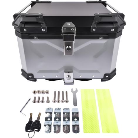 55L Top Case Moto, Bagages étanches pour Motos avec Serrure De Sécurité, Top Cases pour Moto avec Plaque de Base (Argenté) (1/5)