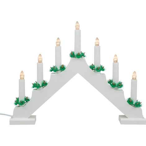 31837 - Bougeoir de l'Avent LED en bois laqué blanc avec 7 bougies LED blanc chaud, avec ampoule de rechange, câble de connexion avec interrupteur, décoration pour Noël, Avent (1/5)