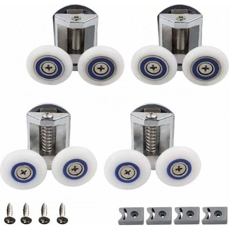 Shower door wheels, 4 pieces of double shower door wheels, shower door rollers, shower cubicle rollers, can be used as a roller replacement in the family bathroom. (1/4)