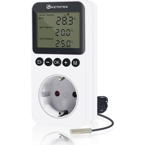 Prise Thermostat Jour/Nuit Régulateur de Température Numérique avec Minuterie pour Terrarium Serre Chauffage Refroidissement Contrôleur 220V avec Sonde (1/5)