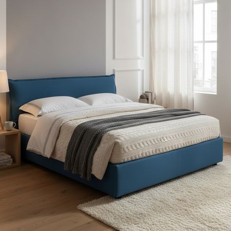 Talamo Italia Cama matrimonial Clodovea, Cama contenedor con funda extraíble con cabecero tapizado y estructura de cama, 100% Made in Italy, con colchón de 160x190 cm incluido, Azul, con embalaje refo (1/5)