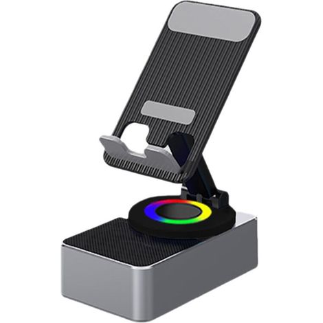 Supporto telefono portatile 3 in 1 rotante e sollevabile supporto telefono portatile con altoparlante grigio