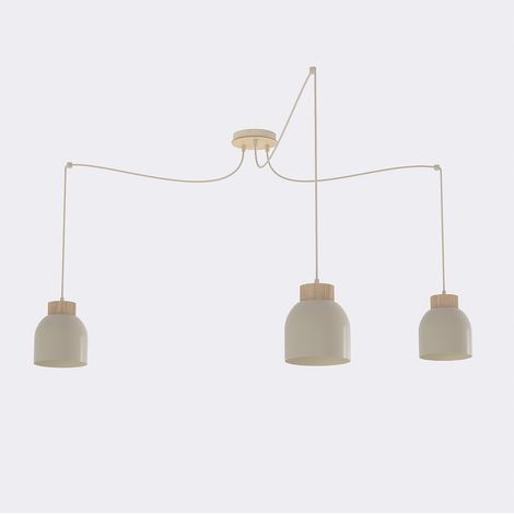 Lampada a sospensione KRU in acciaio beige e legno naturale