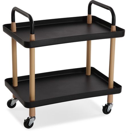 Carrello porta e servi vivande nero con  2 ripiani a vassoio ruote  multiuso   carrellino porta tutto elegante (1/5)