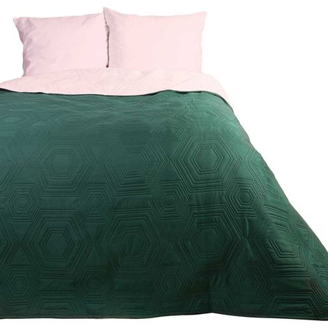 Colcha Tara de doble cara, 170x210 cm, verde + rosa claro. (1/5)