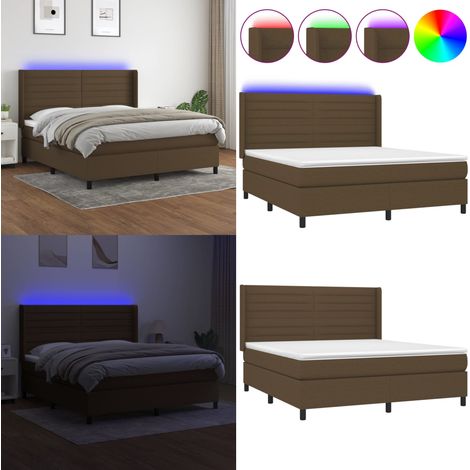 Sommier à lattes de lit matelas et LED Marron foncé 160x200 cm - Lit Plateforme - Lit Design - Lit Moderne - Lit Avec Rangement - Lit Double - Home & Living (1/5)