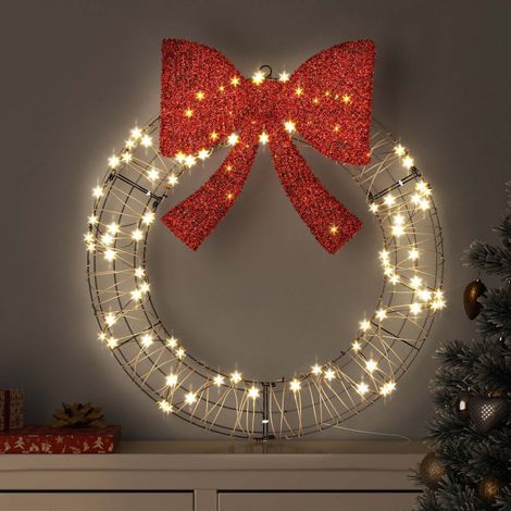 Kranz mit 60 LEDs Warmweiß 75 x 75 x 8 cm Rattan