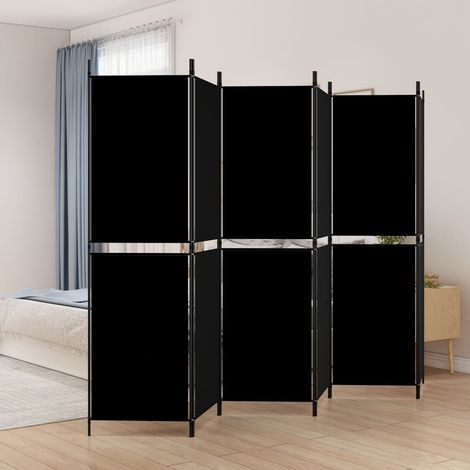 Paravent de Chambre Closion de séparation 6 panneaux Noir 300x180 cm Tissu -BC63802 (1/5)