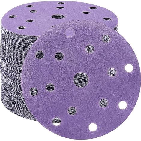 Schleifscheiben, 150 mm, Körnung 320, Schleifpapier, Schleifscheiben, 50 Stück, 15 Löcher, Schleifscheiben für Exzenterschleifer (lila)