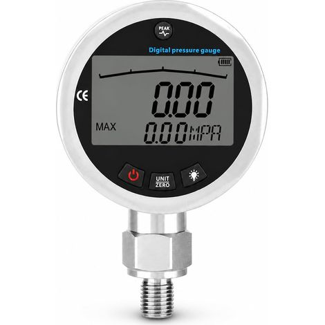 Manomètre Hydraulique Digital, Manomètre numérique hydraulique en acier inoxydable avec écran LCD éclairé pour eau, gaz, huile 400 bar, 0-40 MPa, 10000 PSI avec connecteur G1/4 (1/5)