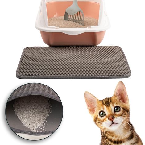 1 - Tapis Litière Chat - Tapis Antidérapant - Structure Double Couche Attrape-Grains Imperméable Facile À Nettoyer Pour Bac À Litière Intérieur Gris 45x30cm